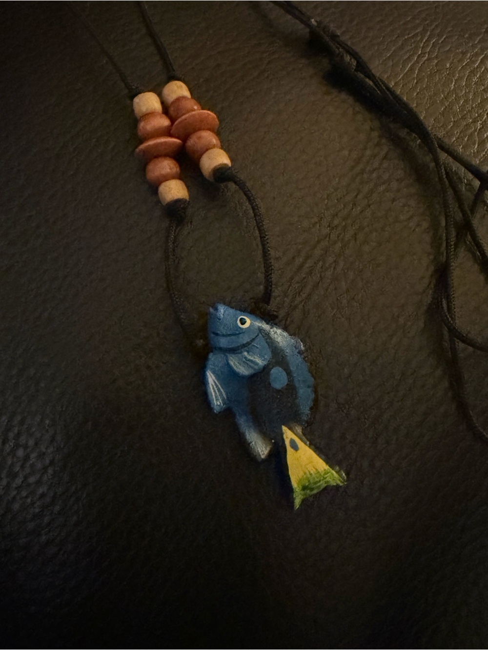 Wooden painted fish necklace 32” adjustable